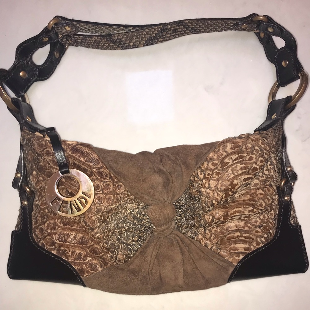 Authentic Fendi snakeskin print shoulder bag
